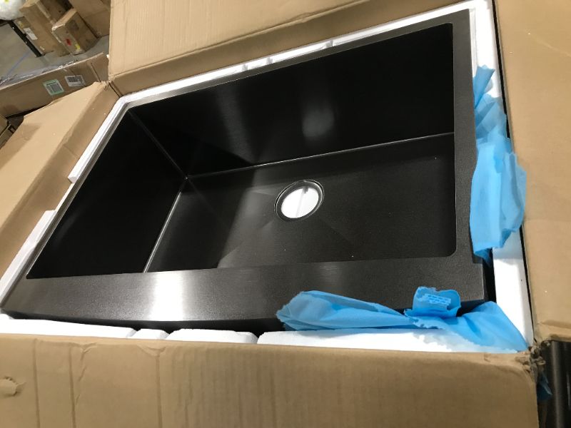 Photo 2 of 30 Inch Farmhouse Sink-Hovheir 30x22 Black Kitchen Sink 16 Gauge Apron Sink Matte Black Stainless Farmhouse Kitchen Sink Single Bowl Curved Front Farmers Sink 30"x22"x10" Matte Black-Curved