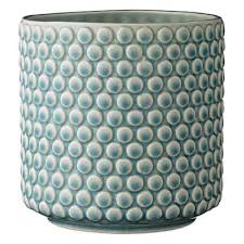 Photo 1 of 6 in. Round Sky Blue and Cream Stoneware with Crackle Finish Flower Pot
