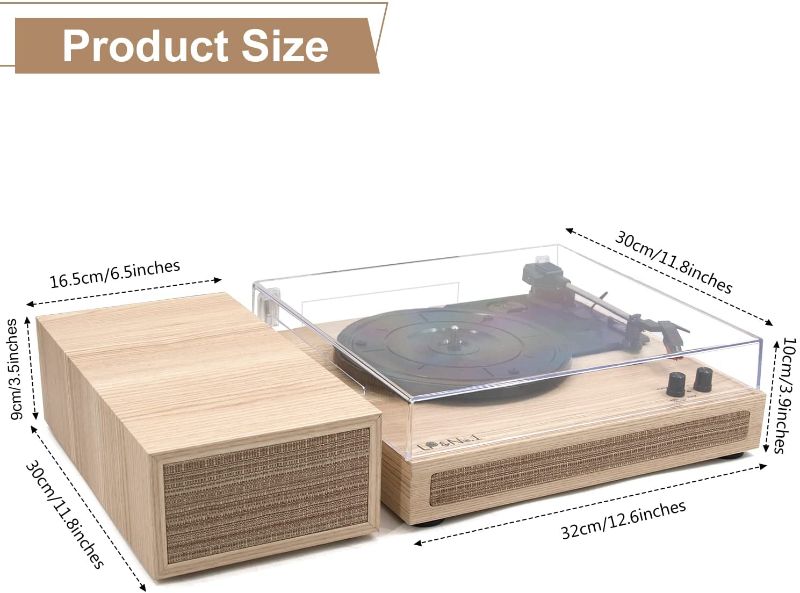 Photo 3 of LP&No.1 Record Player, Wireless Turntable with Stereo Bookshelf Speakers,Vinyl Record Player,Support Bluetooth,Auto-Stop,Light Wood