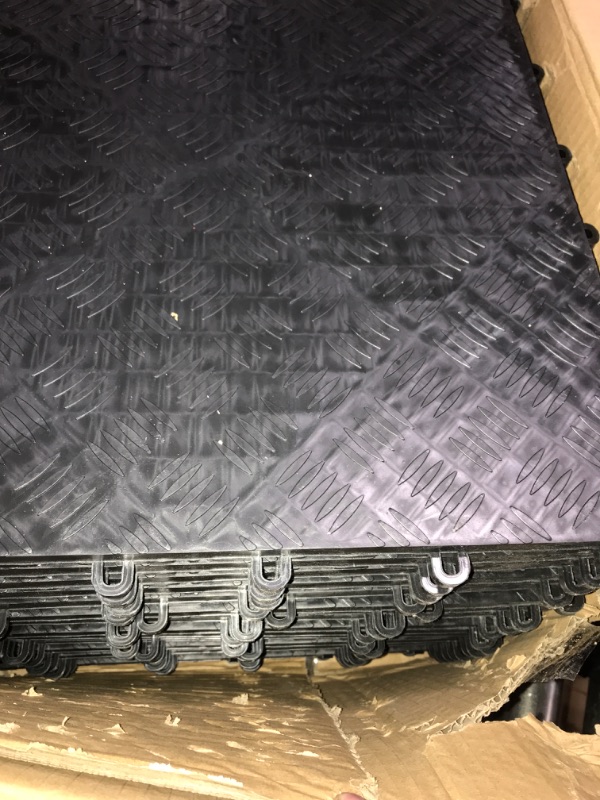 Photo 1 of MYOYAY 20Pcs 4/5 Inch Thick Interlocking Garage Floor Tiles PVC Tiles 15.8x15.8" Diamond Plate Design Non-Slip Garage Flooring Tile for Garage, Workshop, Shed, or Trailer, Black