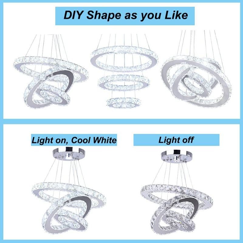 Photo 2 of 3-tier Crystal Chandelier Ceiling Light Fixture Adjustable Chandelier Modern Crystal Pendant Light LED Flush Mount Chandelier Dining Room Light Oval Chandelier for Living Room Bedroom Kitchen Island Oval-cool light