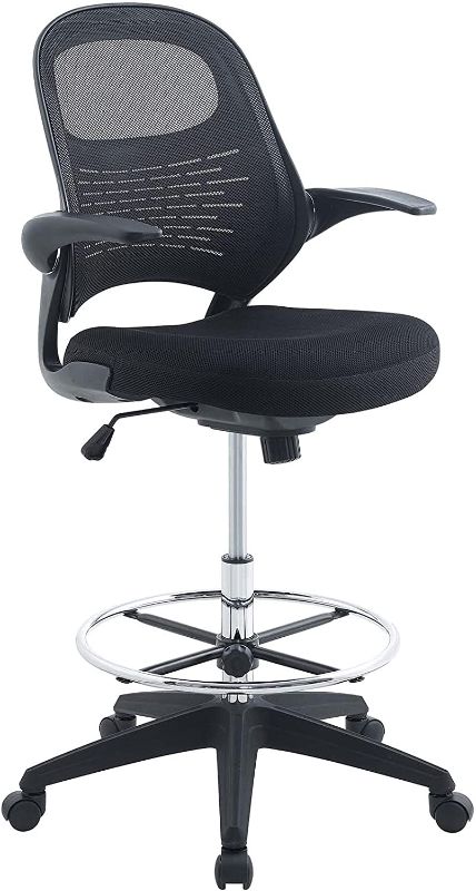 Photo 1 of Modway Advance Drafting Stool - Reception Desk Chair - Drafting Table Chair - Flip-Up Arms in Black
