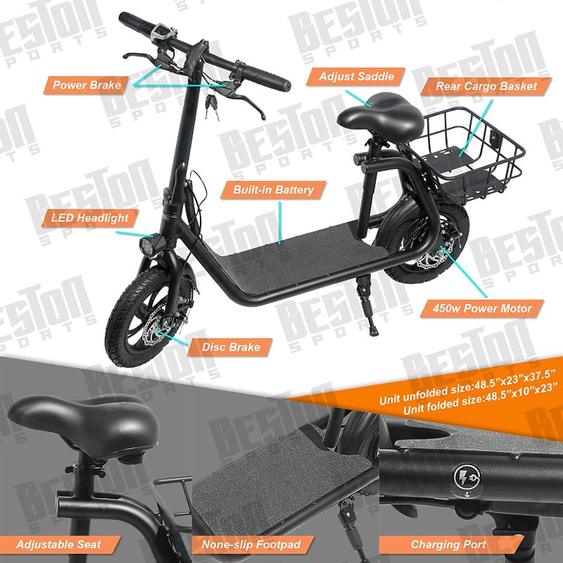 Photo 4 of Beston Sports Electric Scooter with Seat for Adult Electric Bike Electric Moped for Adult Commuter Metallic Black