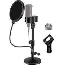 Photo 1 of InnoGear Desktop Mic Stand, Adjustable Microphone Stand Desk for Hyper X QuadCast Yeti with Mic Holder Max Clamping Range 58mm, Pop Filter, 3/8" and 5/8" Adapter, Mic Clip
