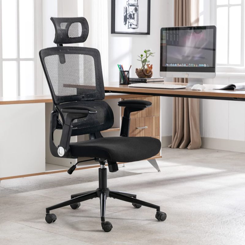 Photo 1 of Height-Adjustable Office Chair Ergonomic Office Chair High Back Mesh Computer Chair with Lumbar Support Swivel Rolling Chair with Adjustable Headrest for Home and Office
