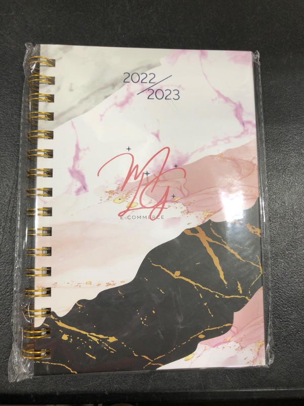 Photo 2 of 2022-2023 Agenda Planner, Monthly & Yearly Planner Calendar, Student Journal, A5 Agenda Calendar Organizer, 8.5" x 5.4" Gold Spiral Planner, Oct. 2022 - Dec. 2023 Daily Organizer, Note Taking, Annual Planner. Marble Colour, MLG e-commerce Agenda Planner w