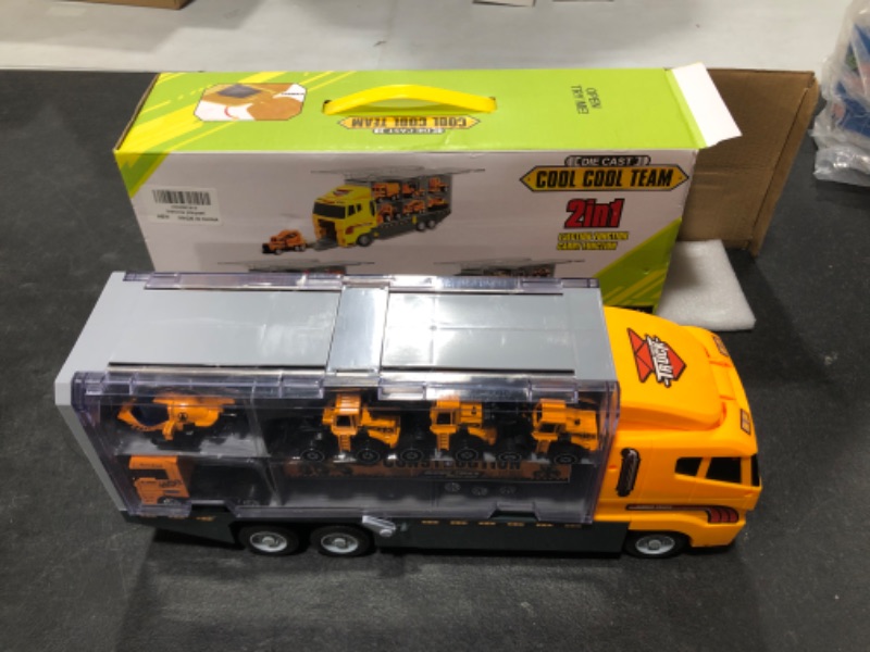 Photo 2 of zoordo Construction Truck Toys Sets,11 in 1 Mini Die-Cast Truck Vehicle Car Toy in Carrier Truck,Gifts for 3 + Years Old Kids Boys Girls