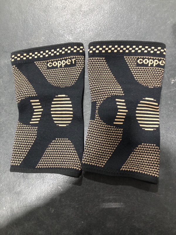 Photo 2 of (2Pack)Copper Knee sleeve for Arthritis Pain and Support-Copper Knee Brace for Knee Pain Relief, Workout, and Sports (Medium) Medium Tan