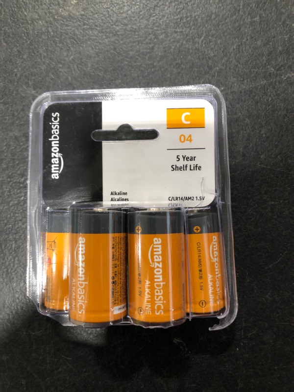 Photo 2 of Amazon Basics 4 Pack C Cell All-Purpose Alkaline Batteries, 5-Year Shelf Life, Easy to Open Value Pack 4 Count 1 Count (Pack of 4)