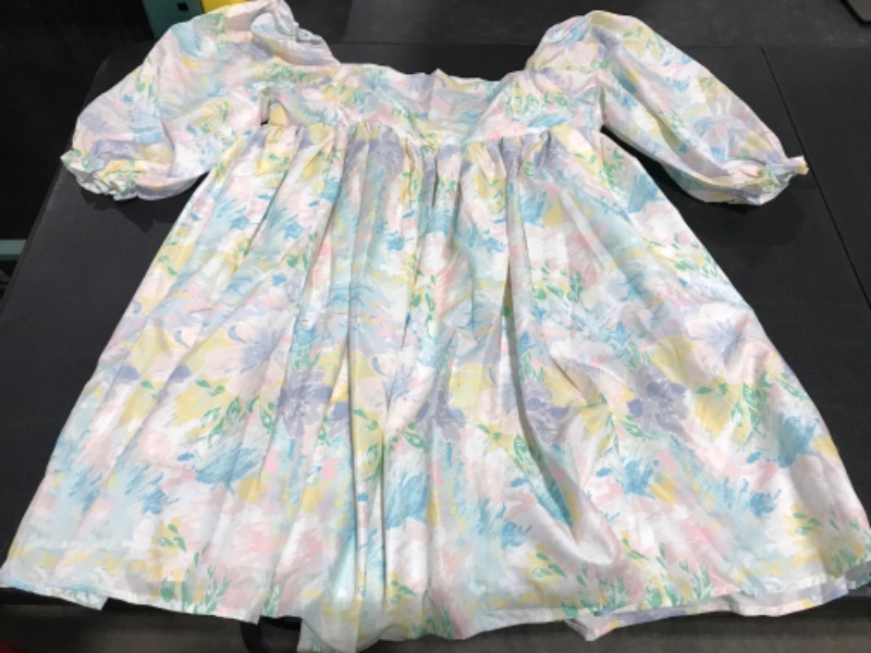 Photo 2 of Calsunbaby Women Cute Puffy Dress Printed Bell Sleeve Square Neck Mesh Ruffle Bubble Dress SIZE UNKNOWN, POSSIBLY M