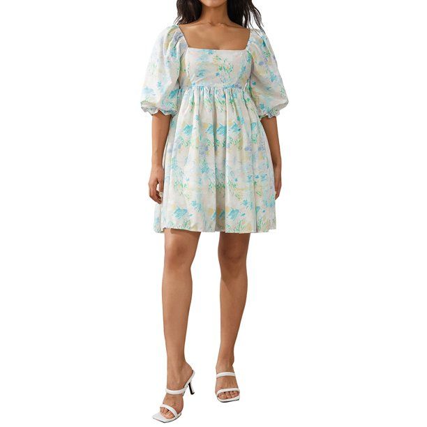 Photo 1 of Calsunbaby Women Cute Puffy Dress Printed Bell Sleeve Square Neck Mesh Ruffle Bubble Dress SIZE UNKNOWN, POSSIBLY M