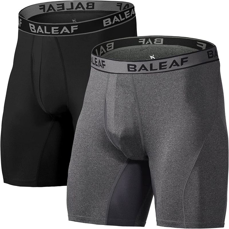 Photo 1 of BALEAF Men's Performance Boxer Briefs 9" Athletic Underwear Long Leg Cool Dry with Fly 2-Pack SIZE XL 