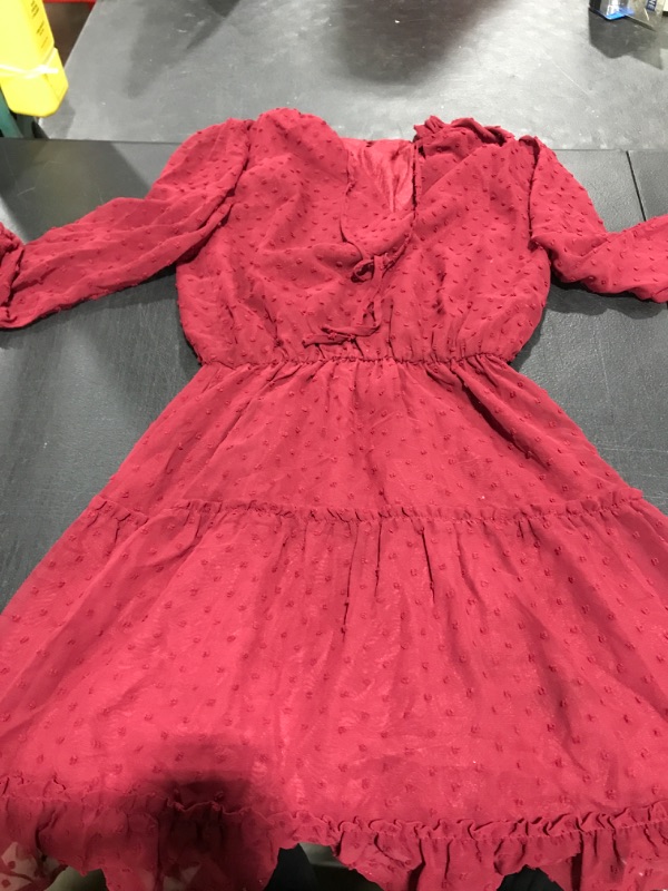 Photo 1 of 3 TEIR RED DRESS LONG SLEEVE SWISS DOTS LACE UP FRONT SIZE S