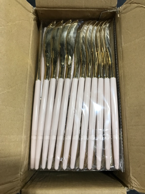 Photo 2 of 144Pcs Gold Plastic Silverware,Heavy Duty Gold Plastic Cutlery Disposable Flatware,Gold Plastic Utensils Set Includes 48 Gold Forks,48 Gold Knives,48 Gold Spoons for Party and Wedding &Birthday. OPEN BOX. 
