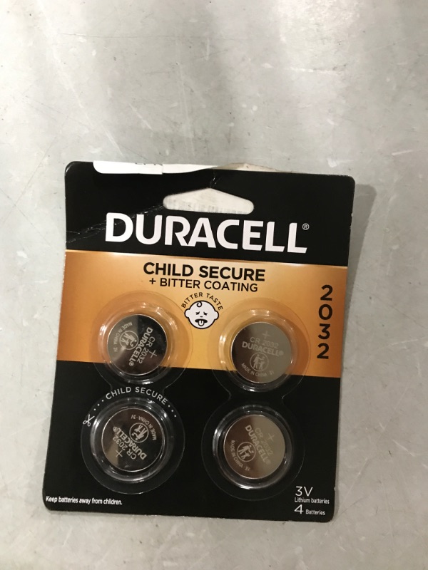 Photo 2 of Duracell CR2032 3V Lithium Battery, Child Safety Features, 4 Count Pack, Lithium Coin Battery for Key Fob, Car Remote, Glucose Monitor, CR Lithium 3 Volt Cell 4 Count (Pack of 1)