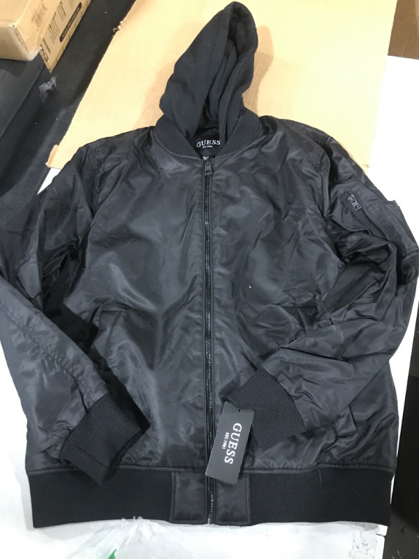 Photo 2 of GUESS Men's Hooded Bomber Jacket Large Black