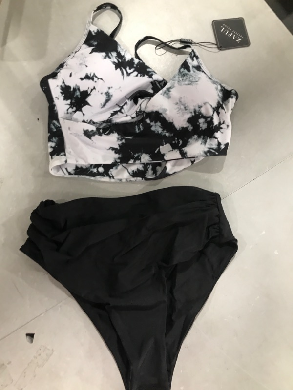 Photo 2 of ZAFUL Tie Dye Knot Swimwear Ruched High Waisted Tankini Tank Top Swimsuit Rainbow Bikini(White S) Size 4