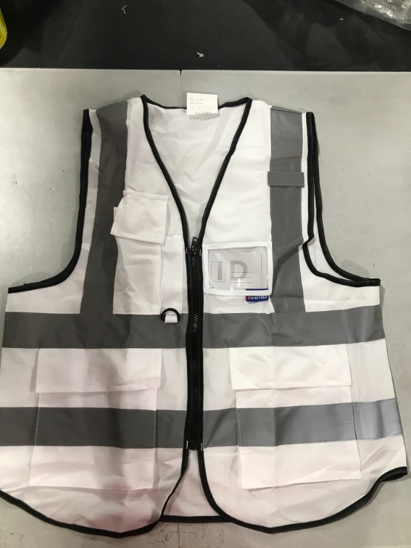 Photo 2 of A-SAFETY Hi Reflective Safety Vest,Hi Vis Bright Neon Colors Safety Vest with 4 Reflective Strips 7 Pockets(White S) Small White