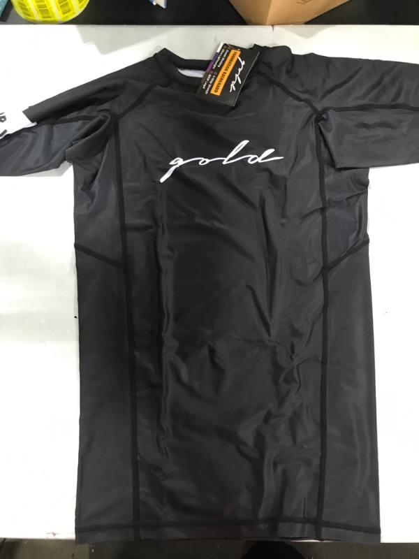 Photo 2 of Gold BJJ Foundation Rash Guard - Ranked No-Gi and Gi Jiu Jitsu Rashguard Black (Short Sleeve) Medium