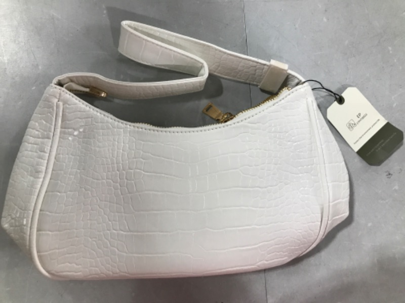 Photo 2 of CYHTWSDJ Shoulder Bags for Women, Cute Hobo Tote Handbag Mini Clutch Purse with Zipper Closure Crocodile White