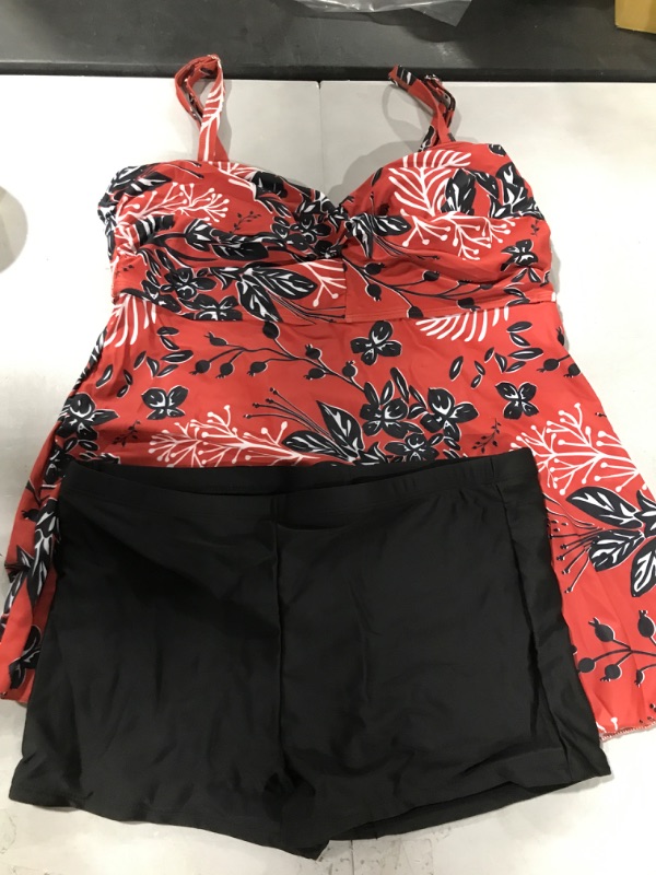 Photo 2 of American Trends Swimsuits for Women Tankini Top Bathing Suits Tummy Control Boyshorts Swimming Suit 12-14 Red Black Floral Size XXL 