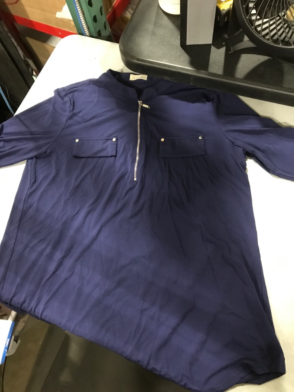 Photo 1 of Amrto Women's 3/4 Cuffed Sleeve V Neck Zip up Shirts Casual Summer Blouse Tunic Top COLOR BLUE SIZE 2XL