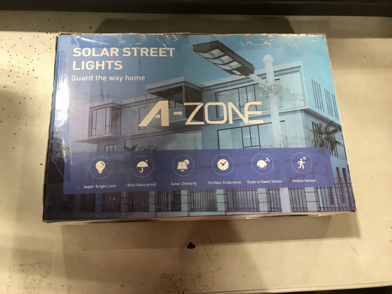 Photo 1 of A-ZONE 300W Solar Street Lights Outdoor Waterproof, 6500K 30000LM Outdoor LED Street Light Dusk to Dawn, LED Wide Angle Lamp with Motion Sensor and Remote Control, for Parking Lot, Yard, etc.