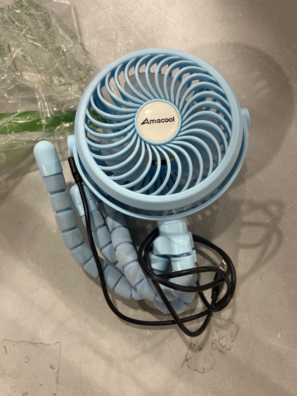 Photo 1 of Battery Operated Stroller Fan Flexible Tripod Clip On Fan with 3 Speeds and Rotatable Handheld Personal Fan for Car Seat Crib Bike Treadmill (Blue)