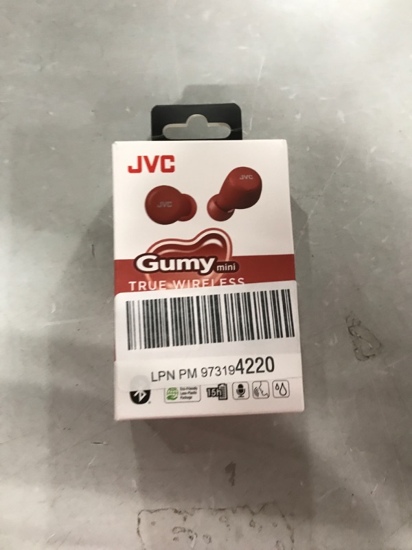 Photo 2 of JVC Gumy Mini True Wireless Earbuds Headphones, Bluetooth 5.1, Water Resistance(IPX4), Long Battery Life (up to 15 Hours) - HAZ55TR (Red) Red Gumy Gumy