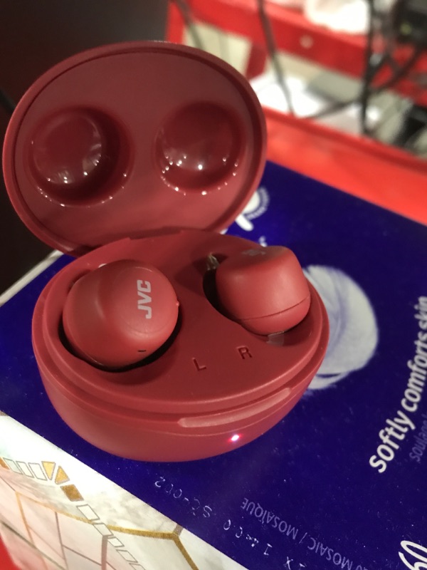 Photo 1 of JVC Gumy Mini True Wireless Earbuds Headphones, Bluetooth 5.1, Water Resistance(IPX4), Long Battery Life (up to 15 Hours) - HAZ55TR (Red) Red Gumy Gumy
