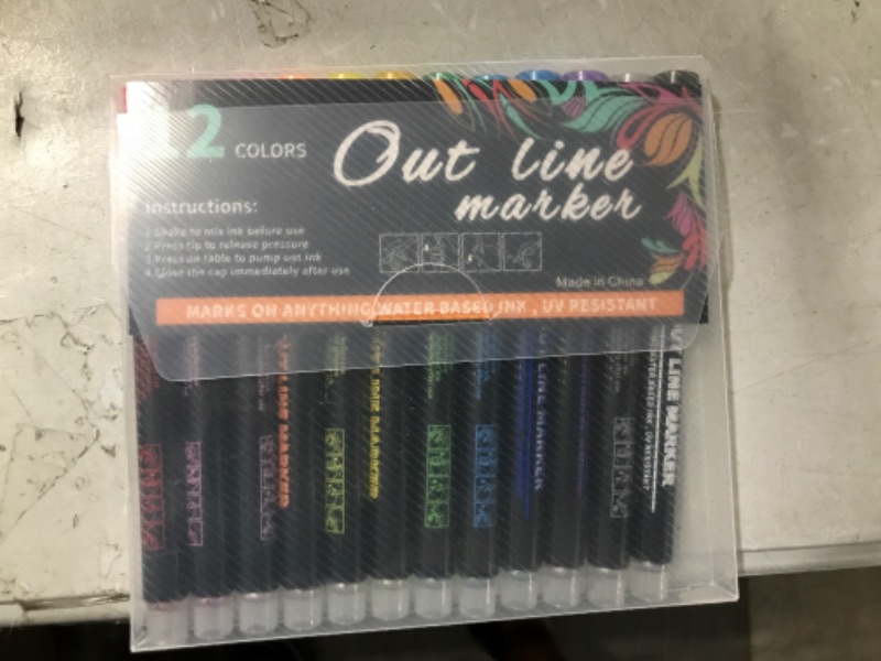 Photo 2 of BROUYOUE Shimmer Marker Set,12 Colors Outline Markers Set,Outline Metallic Marker Pens,Double Line Glitter Markers for Art,Writing,Drawing,Card Making,DIY Art Crafts