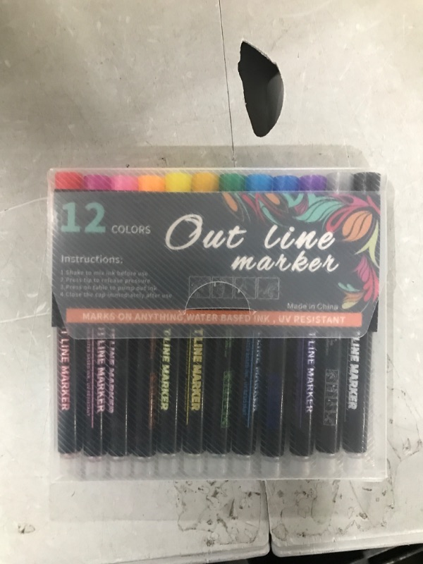 Photo 2 of BROUYOUE Shimmer Marker Set,12 Colors Outline Markers Set,Outline Metallic Marker Pens,Double Line Glitter Markers for Art,Writing,Drawing,Card Making,DIY Art Crafts