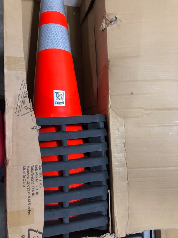 Photo 2 of (8 Cones) BESEA 28” inch Orange PVC Traffic Cones, Black Base Construction Road Parking Cone Structurally Stable Wearproof (28" Height) 01_28"(8 Cones)