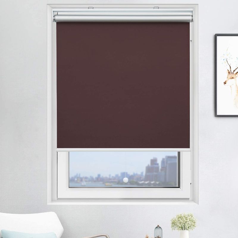 Photo 1 of Acholo Blackout Roller Shades Cordless Window Blinds (Brown, 23 x 72 Inch) and Room Darkening Shades for Home & Windows 