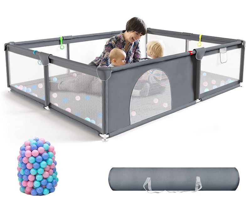 Photo 1 of Baby Playpen, 79”x63”x26” Large Playpen for Babies and Toddlers, Indoor & Outdoor Baby Gate Play Pen, Play Yard for Baby with Ocean Balls and Storage Bag 