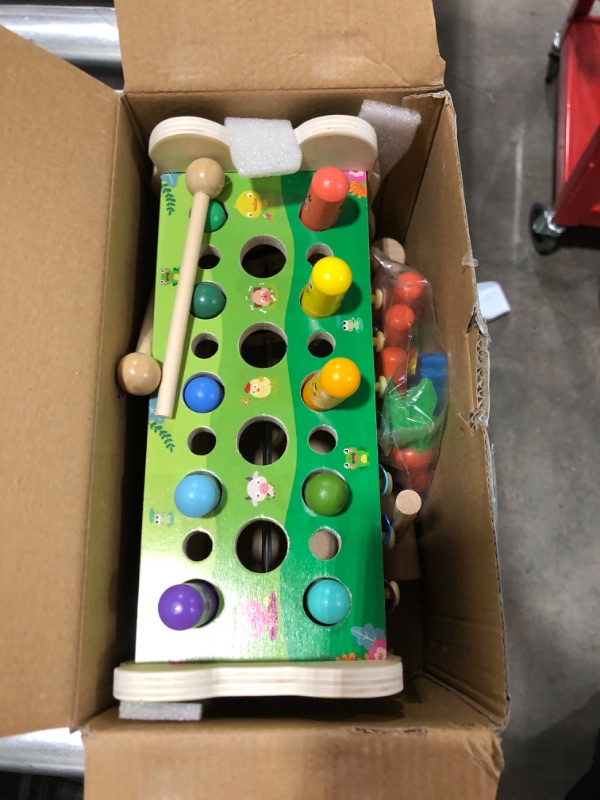 Photo 1 of 6 in 1 Wooden Montessori Toys for 1 Year Old Whack a Mole Game Hammering Pounding Toy with Xylophone Carrot Harvest Game Learning Developmental Toys Toddler Activities Gift Ages 1 2 3 4 6-in-1