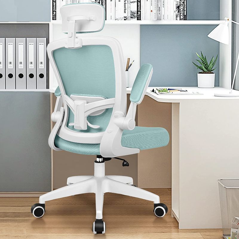 Photo 1 of FelixKing Ergonomic Office Chair, Headrest Desk Chair Office Chair with Adjustable Lumbar Support, Home Office Swivel Task Chair with High Back and Armrest, Adjustable Height Gaming Chair(Light Blue) 