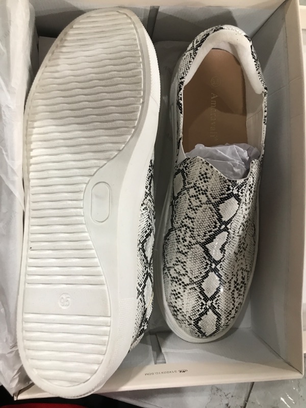 Photo 3 of Amaravali Women Platform Slip-on Sneakers Round Toe Low Cut Thick Sole Casual Outdoor Driving Shoes Comfortable Loafers. AMFW5533D 9.5 Amfw5533d White Python