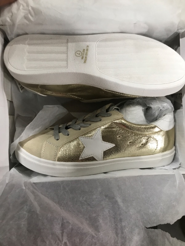 Photo 2 of PARTY Women's Fashion Star Sneaker Lace Up Low Top Comfortable Cushioned Walking Shoes 5.5 Gold Met