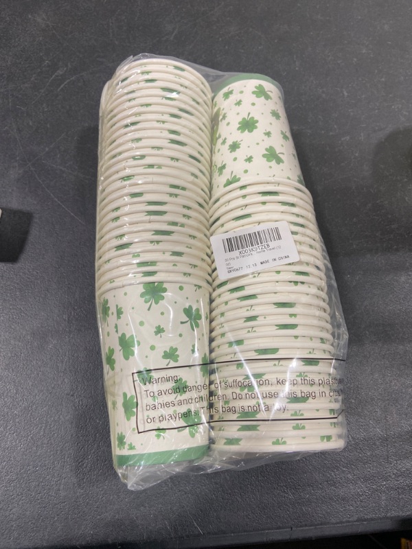 Photo 2 of 50 Pcs St Patrick's Day Disposable Coffee Cups Shamrock Paper Cups Happy St Patrick's Day Paper Coffee Cups Hot Cold Beverage Drinking Water Cups for Irish Festival Party Office Home Travel (12 oz)