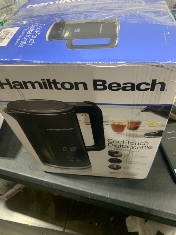 Photo 1 of Hamilton Beach 41033 Digital Electric Tea Kettle, Hot Water Boiler & Heater 1.7 L, 5 Preset Modes + Keep Warm, Fast Boil 1500W, BPA Free, Cool-Touch Stainless Steel Exterior, Black