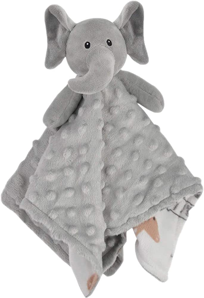 Photo 1 of BORITAR Elephant Baby Security Blanket Soft Minky Dot Fabric Lovey Blanket with Lovely Animal Pattern Backing, Stuffed Plush Cuddle Newborn Blankie 14 Inch