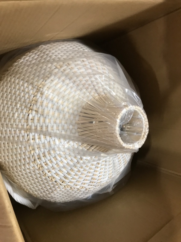 Photo 1 of White Rattan Pendant Light, Arturesthome Wicker Hanging Ceiling Light Chandelier, Handmade Woven Lampshade for Kitchen Island