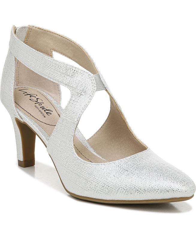 Photo 1 of LifeStride Womens Giovanna 2 Faux Suede Cut Out Pumps Silver 7.5 Medium (B M)
