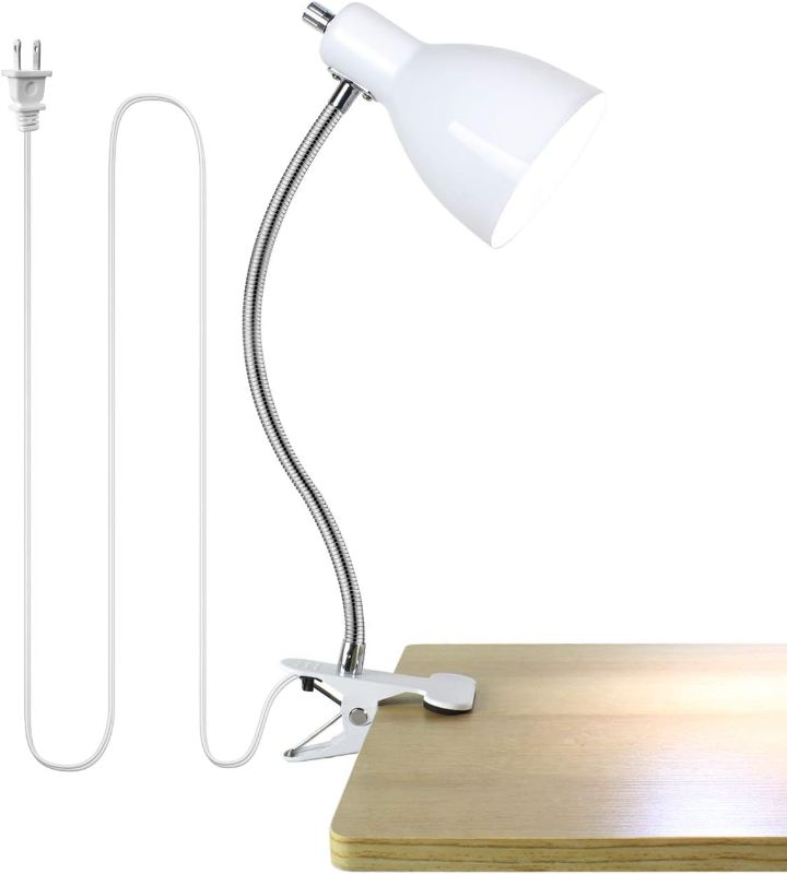 Photo 1 of Desk lamp Eye-Caring Table Lamps, 360°Rotation Gooseneck Clip on Lamp, Clip On Reading Light, Portable Reading Book Light, Clamp Light, Study Desk Lamps for Bedroom and Office Home Lighting (White)
