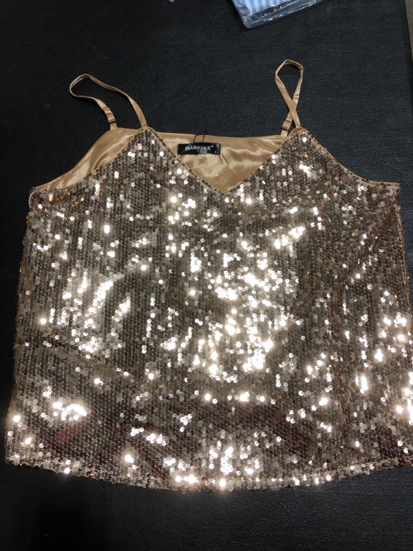 Photo 2 of Allegra K Women's Christmas Party Tops Sequin Camisole Glitter Sleeveless Cami Club Top. SIZE LARGE. 
