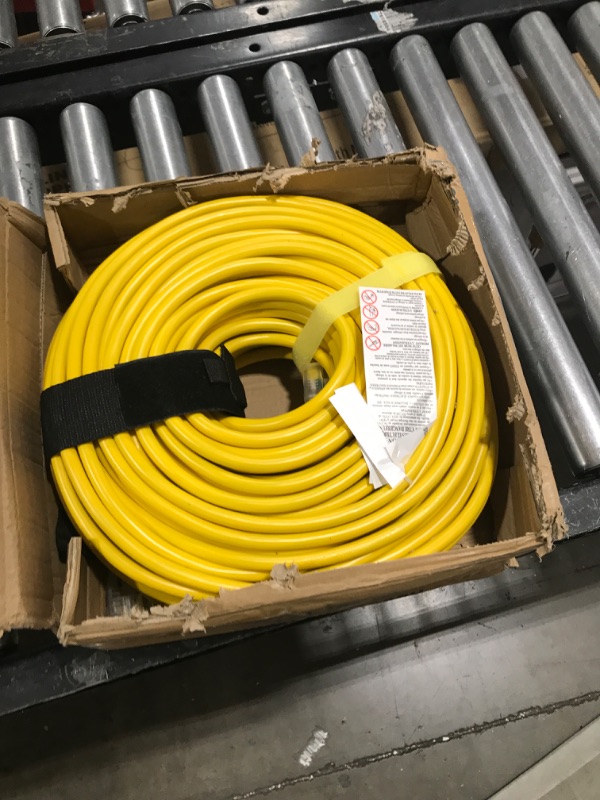 Photo 2 of 200 ft Outdoor Extension Cord Waterproof 12/3 Gauge Heavy Duty with Lighted end, Flexible Cold-Resistant 3 Prong Electric Cord Outside, 15Amp 1875W 12AWG SJTW, Yellow, ETL HUANCHAIN Yellow 200 foot