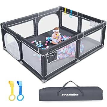 Photo 1 of ANGELBLISS Baby Playpen, Extra Large Playard, Indoor & Outdoor Kids Activity Center with Anti-Slip Base, Sturdy Safety Play Yard with Breathable Mesh, Kid's Fence for Toddlers(Dark Grey,71”x59”)
