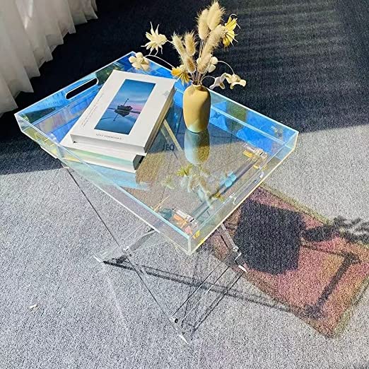 Photo 1 of Acrylic Side Table Acrylic Folding Tray Iridescent Side Table Nightstand Acrylic End Table Square Coffee Table Tray Drink Table for Living Room