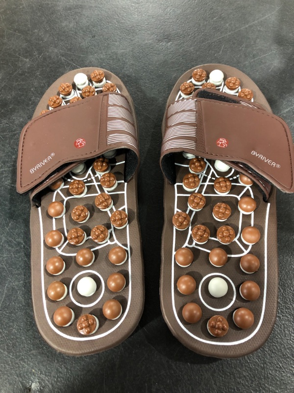 Photo 2 of BYRIVER Plantar Fasciitis Relief Foot Massager, Acupressure Slippers Slides for Men Women, Reflexology Massage Flip Flops Shoes Sandals, Improve Circulation Relaxation Gifts for Mom dad (03S) Brown Spring slippers Women(7-8.5) Men(6-6.5)